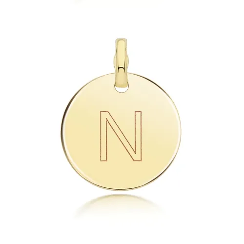 9ct Yellow Gold Round Plain Initial Pendant 14.3mm N